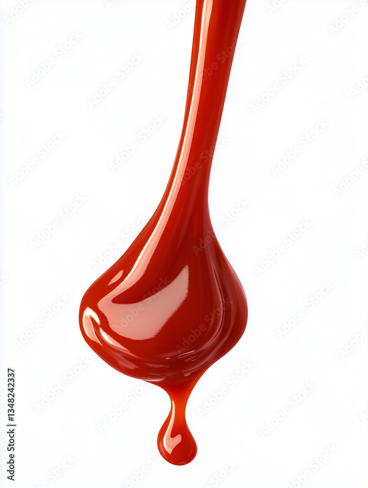 Drops of red liquid ketchup or blood in downward motion on a white background. Drops of red liquid ketchup or blood in downward motion on a white background.