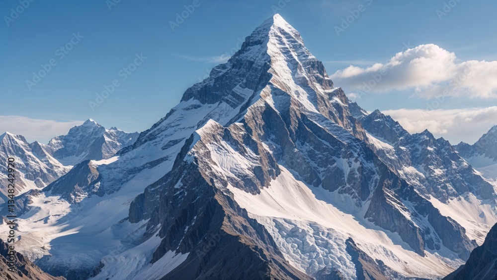 Majestic snow-capped mountain peak under a clear blue sky. Majestic snow-capped mountain peak under a clear blue sky.