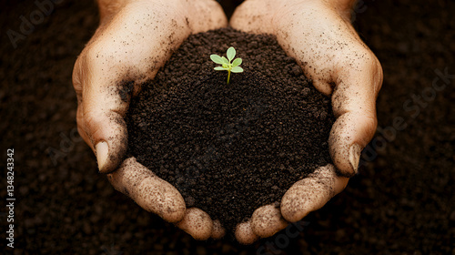 Wallpaper Mural Hands gently cradling fertile soil with a tiny sprout emerging, representing growth, new beginnings, and environmental care. Torontodigital.ca