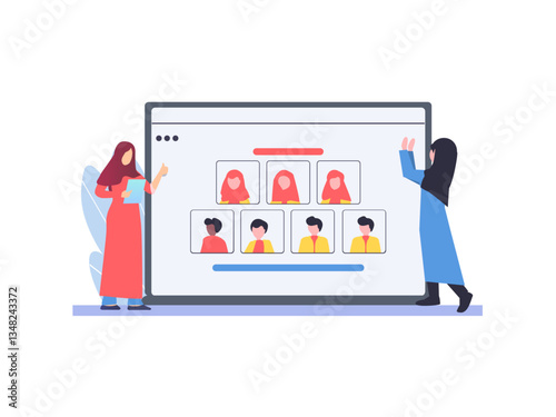 Lead and manage remote teams, vector illustration for web, presentation slides, print, etc