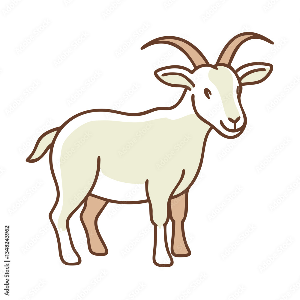 Icon of cute goat illustration with horns in soft colors, minimalistic design, copy space Icon of cute goat illustration with horns in soft colors, minimalistic design, copy space