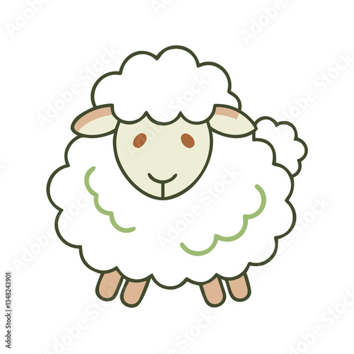 Icon of cute fluffy sheep illustration in soft colors, minimalistic design, copy space