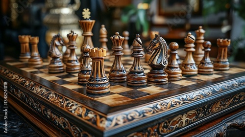 Intricate Wooden Chess Set