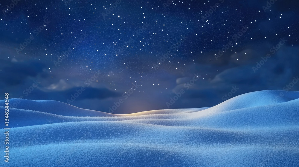 Fototapeta premium Starry Night over Snowy Hills: A Winter Wonderland