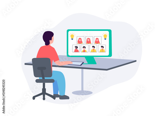 Positive Company Culture with a Remote Team, vector illustration for web, presentation slides, print, etc