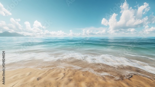 Sunlit footprints fading into the horizon along the beach image