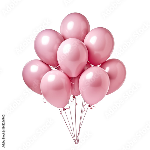pink balloons isolated on white pink helium balloon Bouquet. Birthday balloon flying for party and celebrations. Isolated on white background. Generative AI