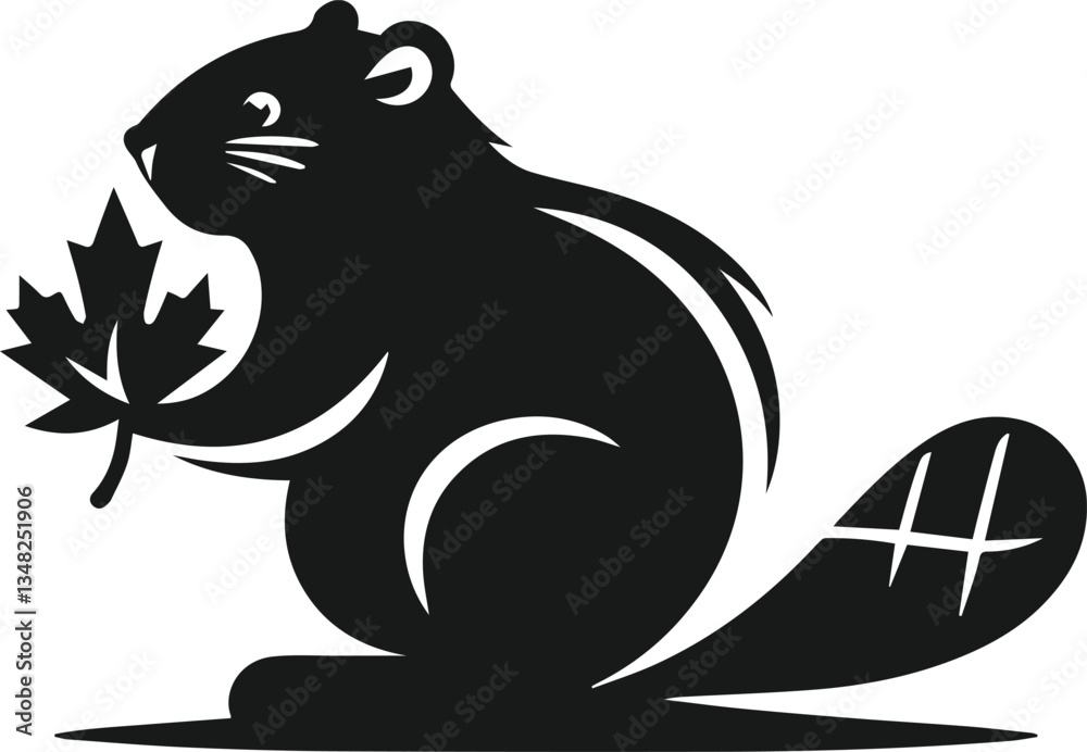 Beaver playing with a fallen leaf vector