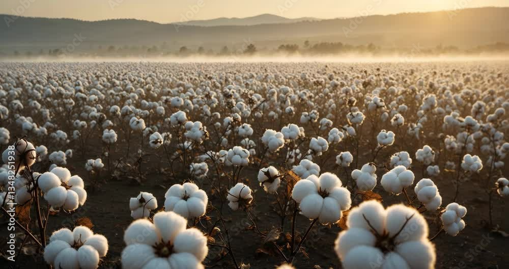 A beautiful landscape of a cotton field on the sunrise