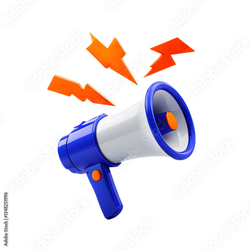 3D Megaphone Icon with Lightning Bolts – Powerful Announcement Loud Speaker Symbol illustration