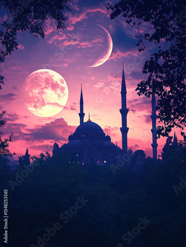 A mosque at night for ramadan vertical social media background