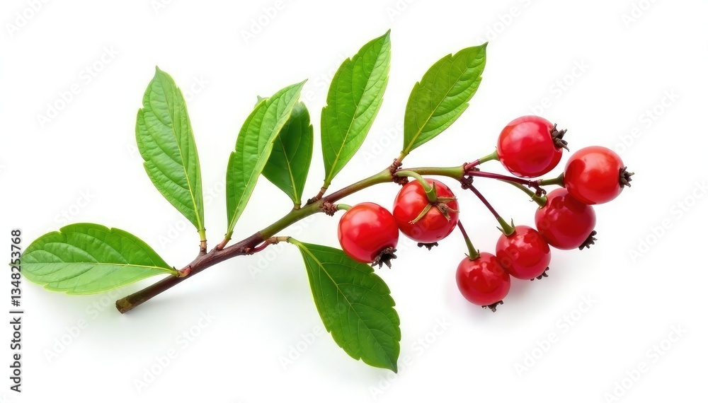 Isolated branch with berries on white background, greenery, natural
