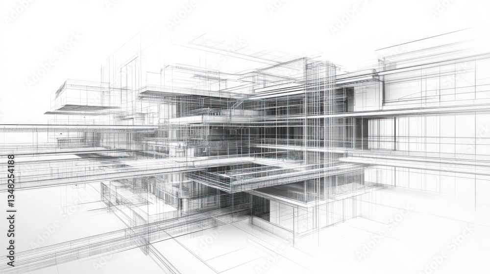 Architectural Design Model - Modern Building - Wireframe Exterior View - Conceptual Illustration - Stock Photography Architectural Design Model - Modern Building - Wireframe Exterior View - Conceptual Illustration - Stock Photography