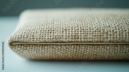 Beige Burlap Cushion Close-Up