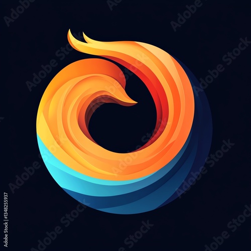 Dynamic swirling flames, vibrant orange and blue hues create a captivating abstract phoenix design.