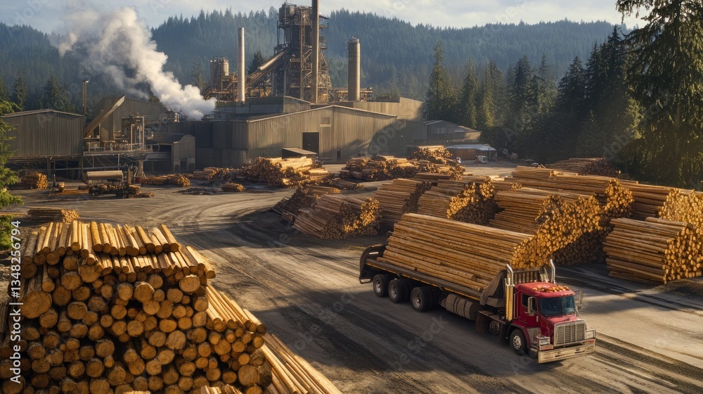 Obraz premium Lumber Mill Operation: A Modern Forestry Industry