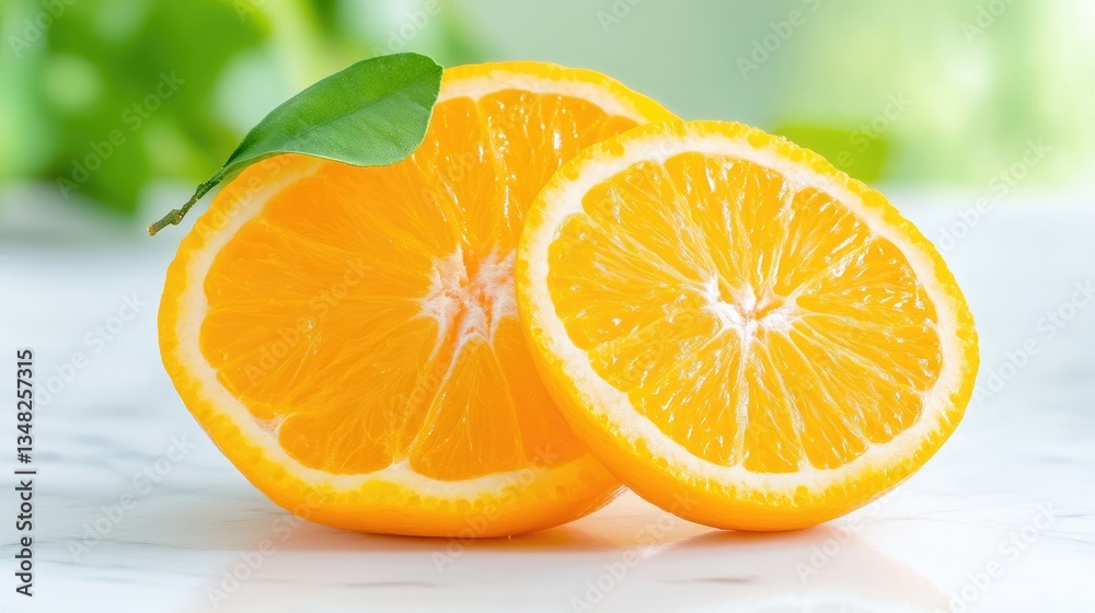 Fototapeta premium Fresh orange slices on marble