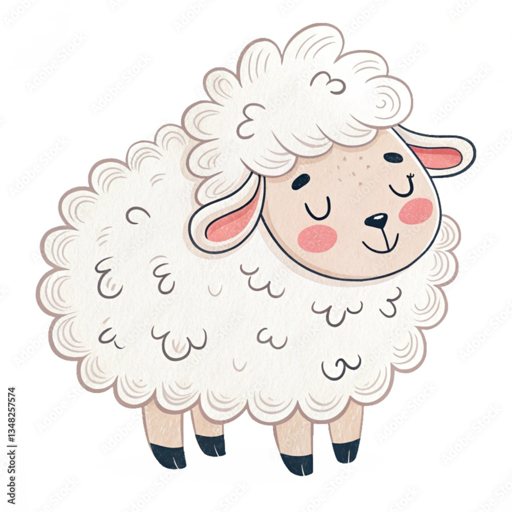 A cute and minimalist illustration of a fluffy white sheep A cute and minimalist illustration of a fluffy white sheep