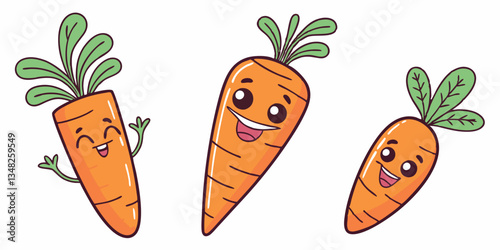 Set of cute cartoon carrots icon isolated on white background vector illustration. 
