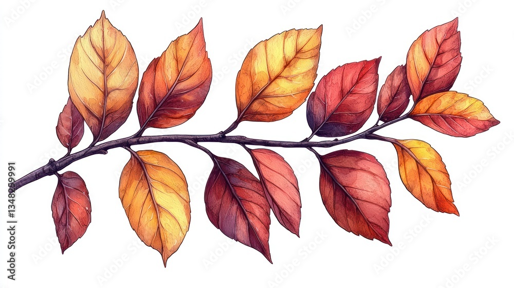Obraz premium Autumn branch with colorful leaves, isolated, design element