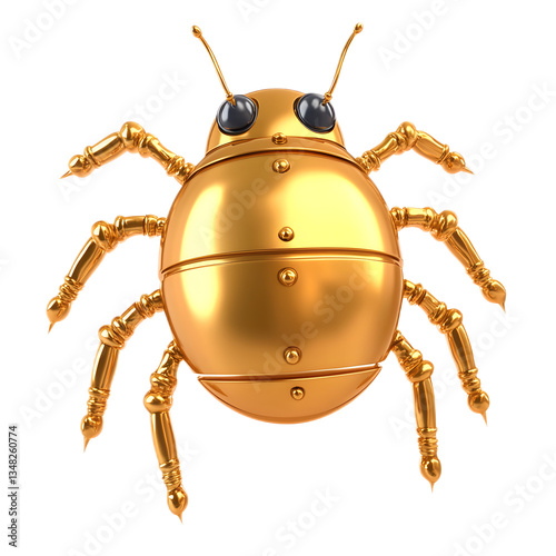 Golden robotic insect with malware scan icon