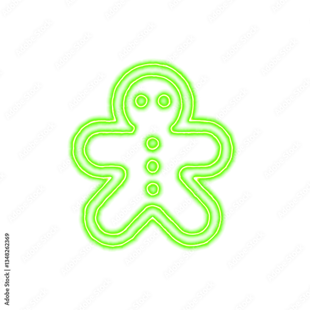 Obraz premium Icon gingerbread man from the flow of energy of green color. Shimmering neon