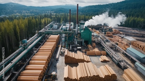 Aerial View of a Lumber Mill in a Forest