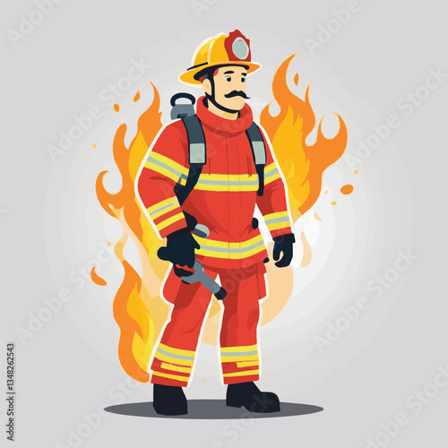 fireman, firefighter, safety, emergency, danger, man, rescue, fire, fighter, uniform, helmet, protection, background, service, red, equipment, hose, occupation, job, burn, person, work, male, hero, pr
