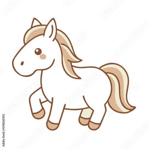 Icon of cute pony illustration in soft colors, minimalistic design, copy space