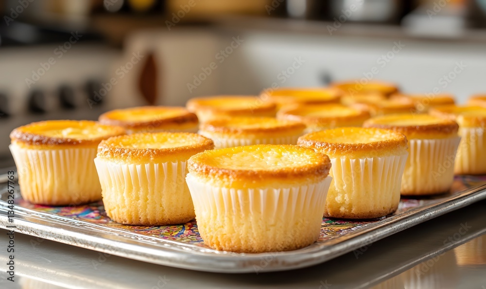 batch of golden-brown cheese cupcakes, Generative AI batch of golden-brown cheese cupcakes, Generative AI