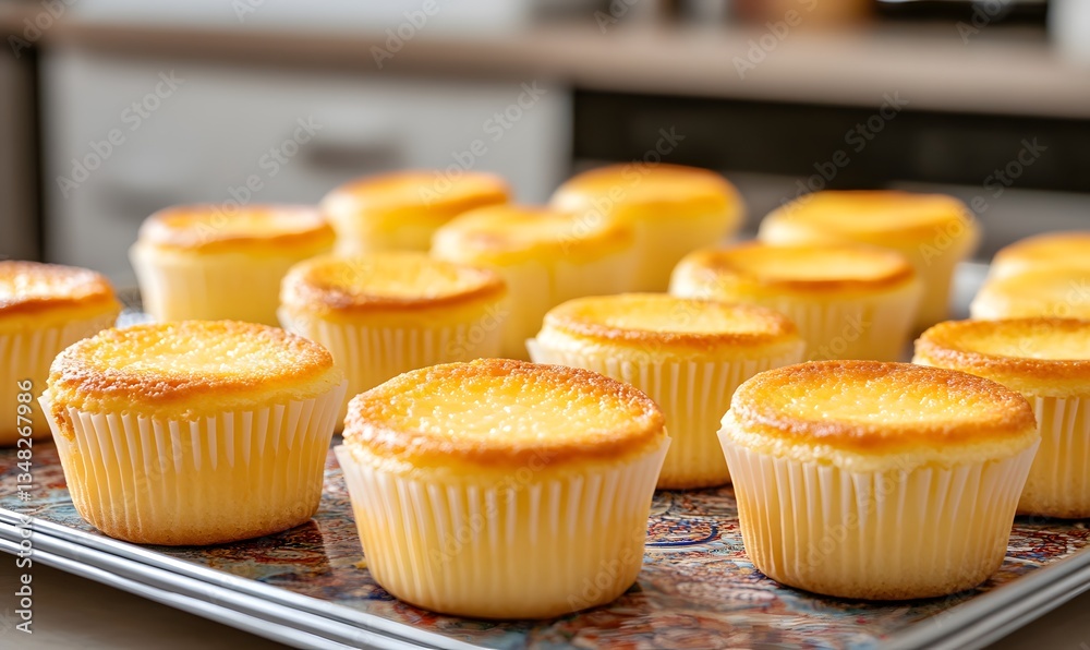 batch of golden-brown cheese cupcakes, Generative AI batch of golden-brown cheese cupcakes, Generative AI