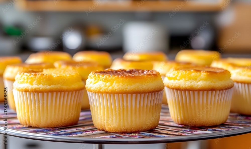 batch of golden-brown cheese cupcakes, Generative AI batch of golden-brown cheese cupcakes, Generative AI