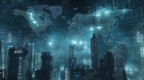 Wallpaper Mural Global Network: A Futuristic Cityscape Illuminated by Digital Data Streams Torontodigital.ca