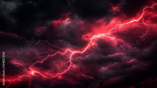 A high-voltage electric texture with red lightning bolts flashing across a dark stormy sky