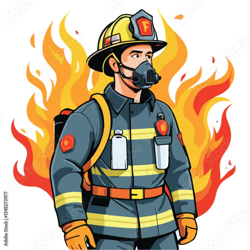 fireman, firefighter, safety, emergency, danger, man, rescue, fire, fighter, uniform, helmet, protection, background, service, red, equipment, hose, occupation, job, burn, person, work, male, hero, pr