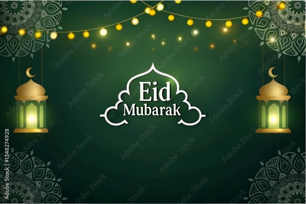 Naklejka premium Elegant Eid Mubarak Graphic Design for Islamic Celebration