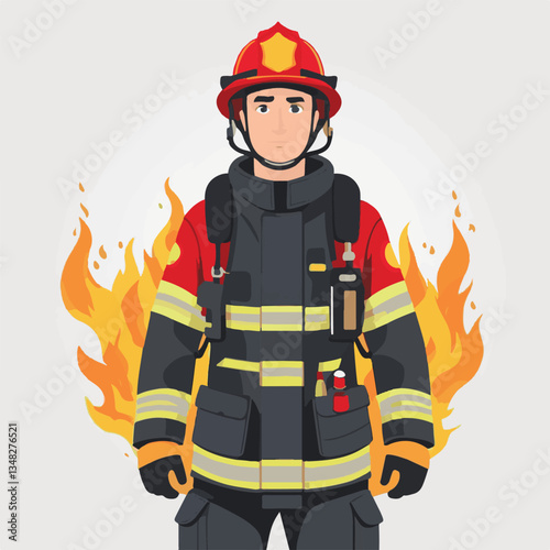 fireman, firefighter, safety, emergency, danger, man, rescue, fire, fighter, uniform, helmet, protection, background, service, red, equipment, hose, occupation, job, burn, person, work, male, hero, pr
