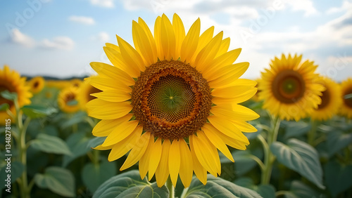  Sunflowers at Dawn – Golden Blooms in the Morning Light
