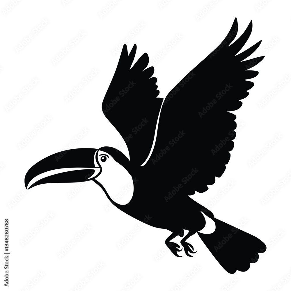Obraz premium Toucan Silhouette, Vector, Icon, Logo, White Background.