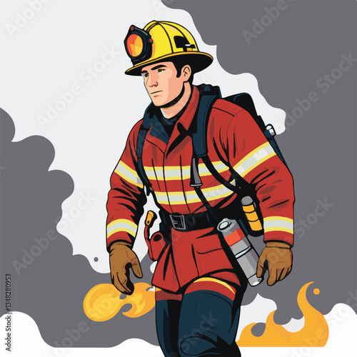 fireman, firefighter, safety, emergency, danger, man, rescue, fire, fighter, uniform, helmet, protection, background, service, red, equipment, hose, occupation, job, burn, person, work, male, hero, pr