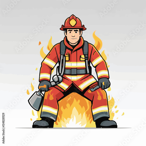 fireman, firefighter, safety, emergency, danger, man, rescue, fire, fighter, uniform, helmet, protection, background, service, red, equipment, hose, occupation, job, burn, person, work, male, hero, pr
