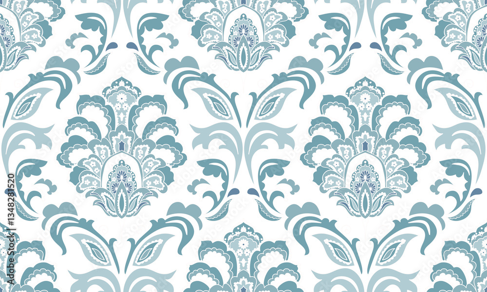 Fototapeta premium Vintage seamless damask pattern. Hand drawn floral background in turkish style. Wallpaper in Victorian style. Vector illustration