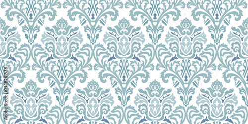 Vintage seamless damask pattern. Hand drawn floral background in turkish style. Wallpaper in Victorian style. Vector illustration