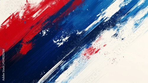 A powerful abstract background with aggressive brush strokes, blending blue, white, and red colors