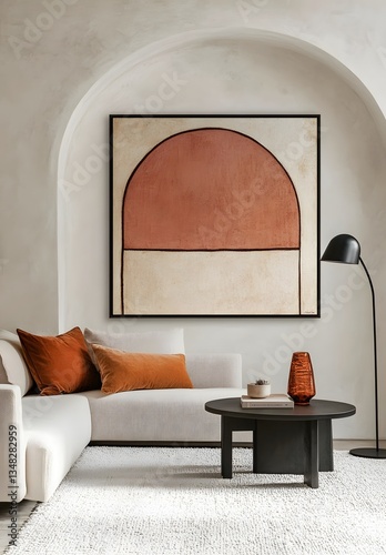 A modern living room interior featuring contemporary artistic elements