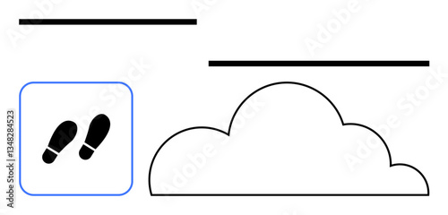 Footprints alongside a cloud outline convey a metaphor for progress and connectivity. Ideal for innovation, technology, data storage, digital transformation, exploration, cloud computing, and growth