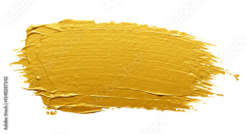 Golden Paint Stroke Isolated on Transparent Background with Texture Detail