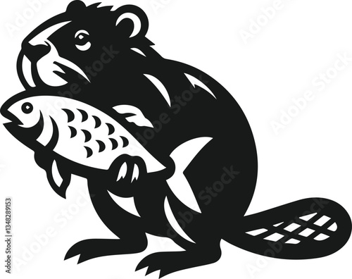 Wallpaper Mural Beaver carrying a fish in its mouth vector Torontodigital.ca
