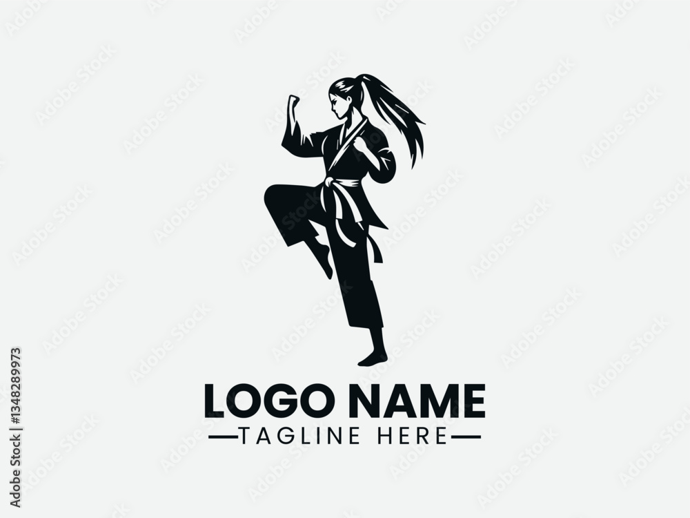 Fototapeta premium Female Martial Arts Logo Design, Woman Martial Arts Logo, Martial Arts Girl Logo