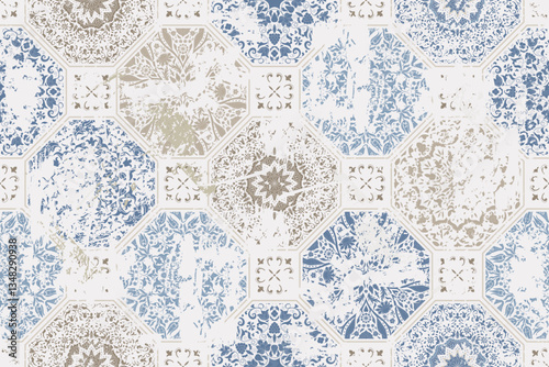 Seamless vintage rug with an effect of attrition. Damask carpet. Hand drawn seamless abstract pattern with eastern motifs. vector illustration